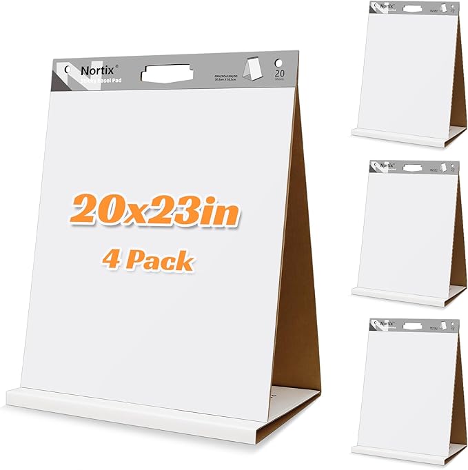 Nortix Sticky Easel Pads, Upgraded Versatile Tabletop Sticky Easel Pad with Dry Erase Surface for Meeting/Training/Doodling, 20x23 Inches, 20 Sheets/Pad, 4 Pads