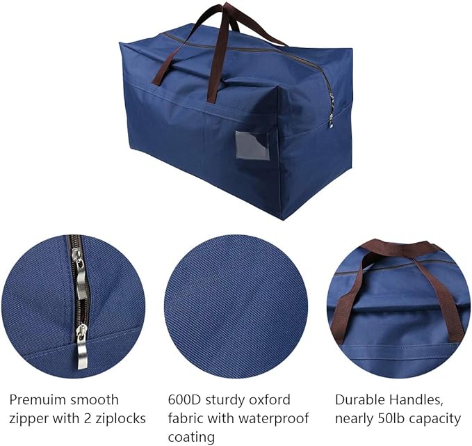 AMJ 100L Large Storage Bag for Comforters, Blankets, Clothes, Quilts and Towels, Better and Sturdy Organizer Bag, Thick Ultra Size Under Bed Storage, Moisture Proof, Blue