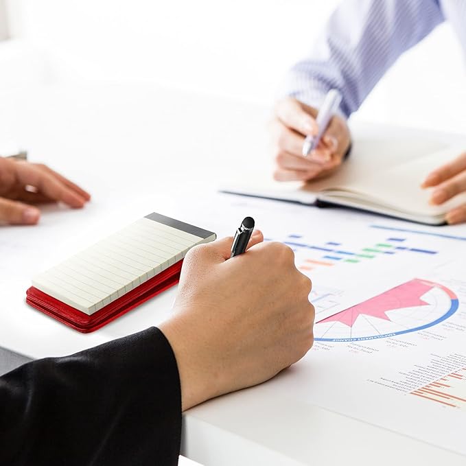 Outus 10 Pcs Pocket Notebook with Pen Set Included Mini Pocket Notepad Holder with 50 Lined Sheets, Metal Pen, 8 Pcs 3 x 5 Inch Memo Book Refills, 30 Lined Paper Per Note Pad (Red)