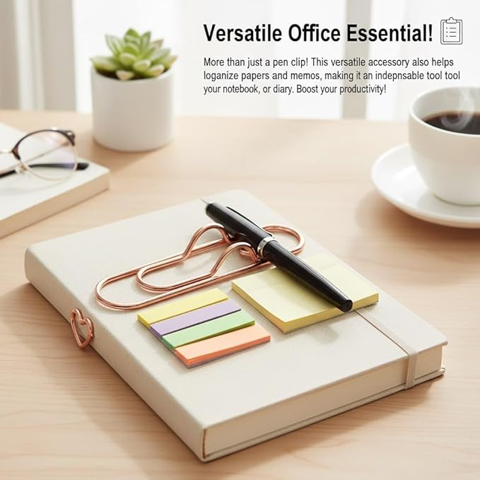 Heart Shaped Metal Pen Clip, Planner Writing Tool Holder, Thickened Carbon Steel, Not Deform/Discolor, for Notebooks Papers Journal Book Planner Jumbo Office Supplies (Silver 10 pcs)