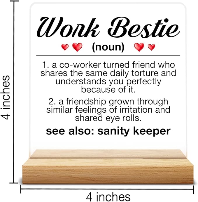 Work Besties Gifts for Women, Work Bestie Gifts for Retirement Leaving Going Away New Job, Work Bestie Definition Acrylic Desk Sign Decor