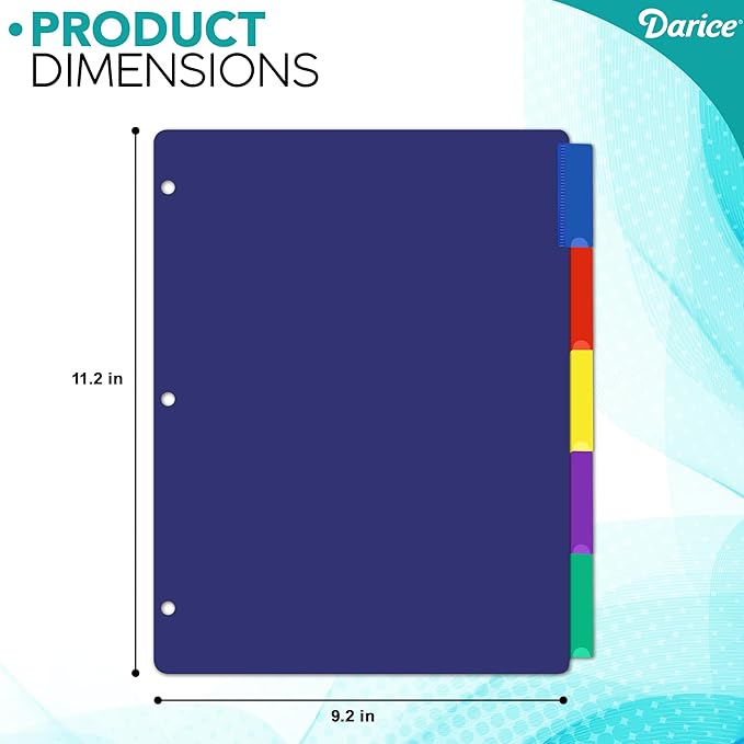 Darice 5-Tab Plastic Dividers 15 Pcs - Binder Dividers with Tabs - Multicolored Plastic Divider for 3 Ring Binder - File Organization – Ideal for Office, Back to School Supplies