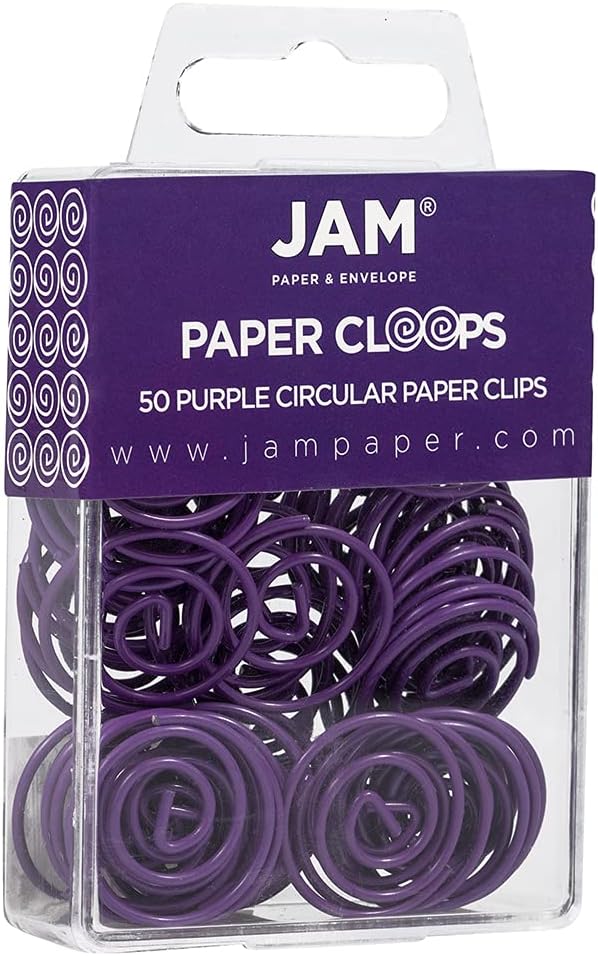 JAM PAPER Circular Paper Clips - Round Paperclips - Purple - 50/Pack