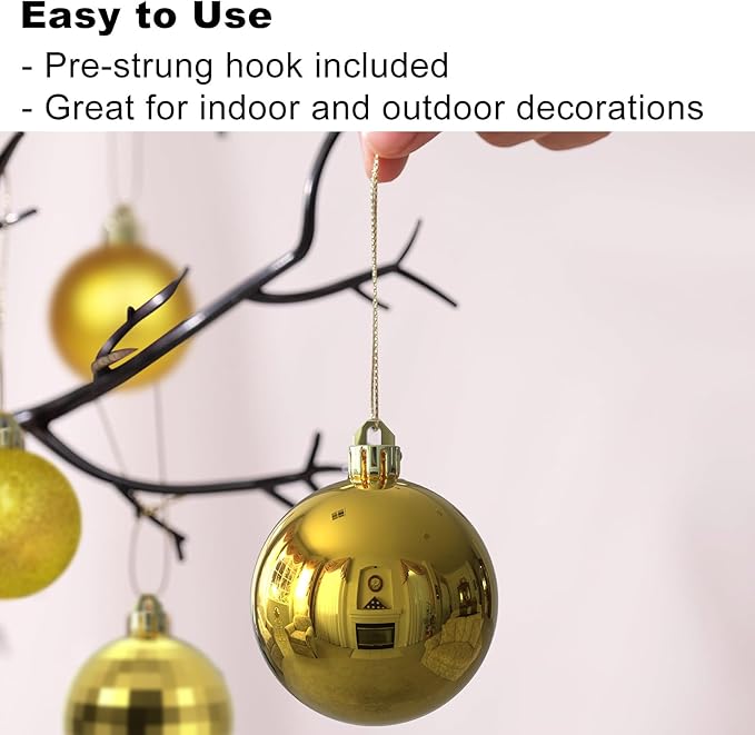Gold Christmas Ornaments - Christmas Tree Decorations Shatterproof Hanging Balls for Birthday Wedding Holiday Decor Set of 36pcs, Multi-Sizes(1.6",2.5",3.2")