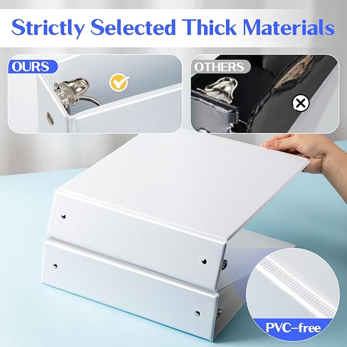 Deli 2-inch 3 Ring Binder with 2 Interior Pockets, 450 Sheets Capacity, 2 inch Binders fits 11" x 8.5" US Letter Size, White, 6 Pack