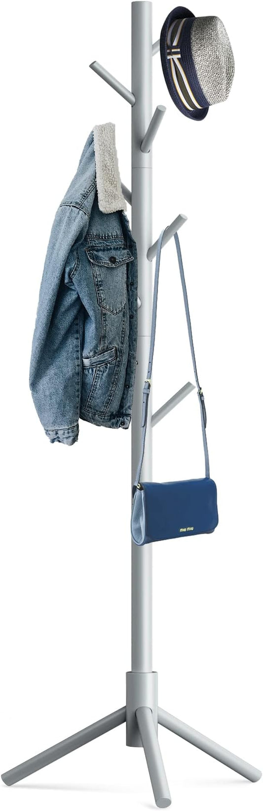 Wooden Tree Coat Rack Stand,Sturdy Freestanding Coat Rack with 8 Hooks,3 Adjustable Height for Child Adult,Wood Coat Stand Tree Fits Entryway Bedroom Office for Bags,Hats