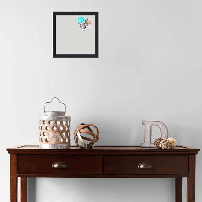 PinPix 12x12 Inch Cork Bulletin Board. This Decorative Framed Pin Board Comes with Light Stone Design and a Satin Black Frame. Ideal for Home Office Decor or Message Board (PinPix-1809)