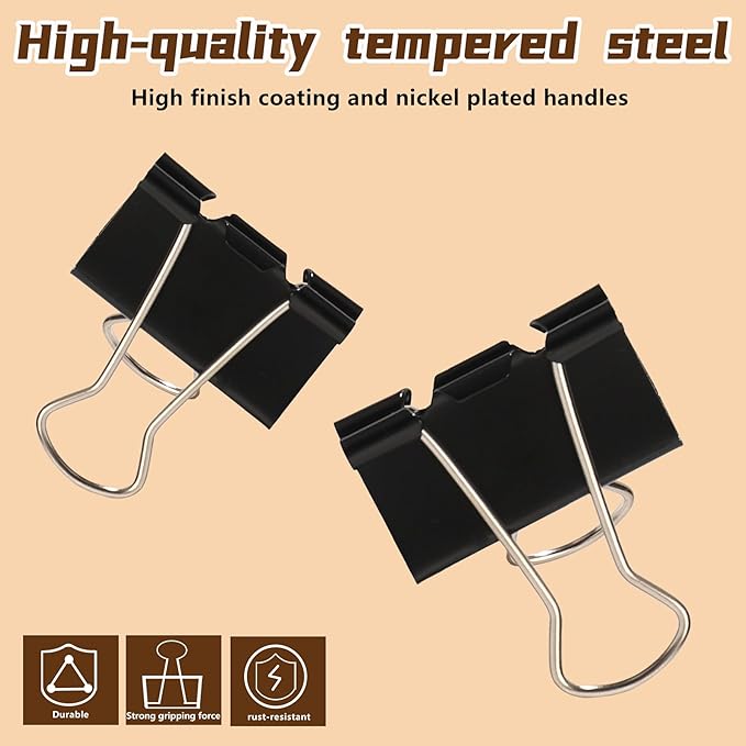 Binder Clips, Qimailer Medium Clips,36 Pcs 1.25 Inch,Black Metal Binder Clips and Paper Clips for Office, Home, School