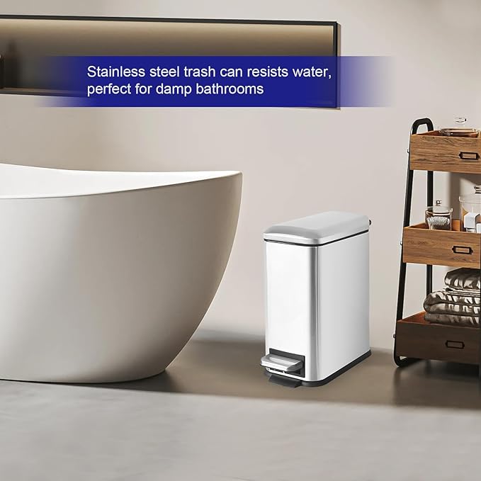 Bathroom Trash Can with Lid，5L/1.3 Gallon Trash Can with Removable Liner Bucket, Small Garbage can for Bathroom,Bedroom,Home Office,Silver