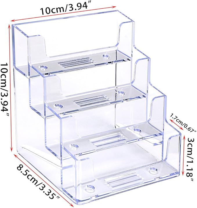 Hipiwe 2 Packs 4-Tier Acrylic Business card Holder Stand Clear Desktop Index Card Filing Card Holder Diaplay