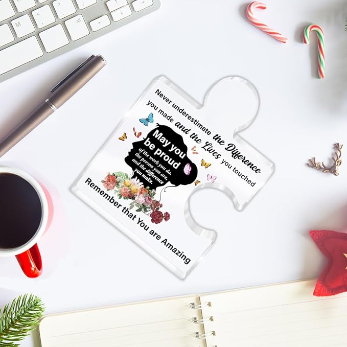Thank You Gifts for Women - Appreciation Gifts for Nurse Teacher Mom Boss Lady - Never Underestimate the Difference You Made Acrylic Puzzle Piece Plaque Home Office Desk Decor
