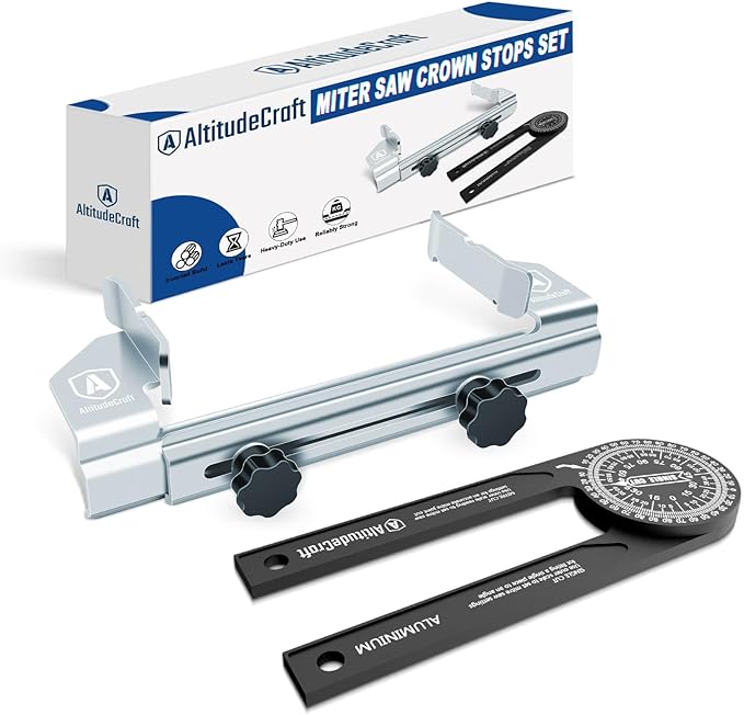 Miter Saw Crown Stops & Protractor Set – Precision Angle Tool Kit for Accurate Crown Molding, Trim, and Carpentry Work