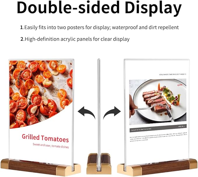 8.5 x 11 Inch Acrylic Sign Holder with Wood-Color Base 3 Pack, Acrylic T Shape Tabletop Double-Sided Display Sign Frame Vertical Clear for Store/Coffee Shop/Restaurant Menu Hotel Display Holder