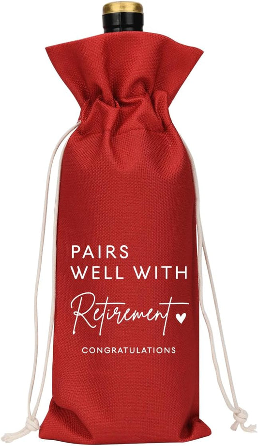 XFW Red Retirement Wine Bag Retirement Gifts for Women Men Farewell Gifts for Coworkers Going Away Gift for Friends Boss