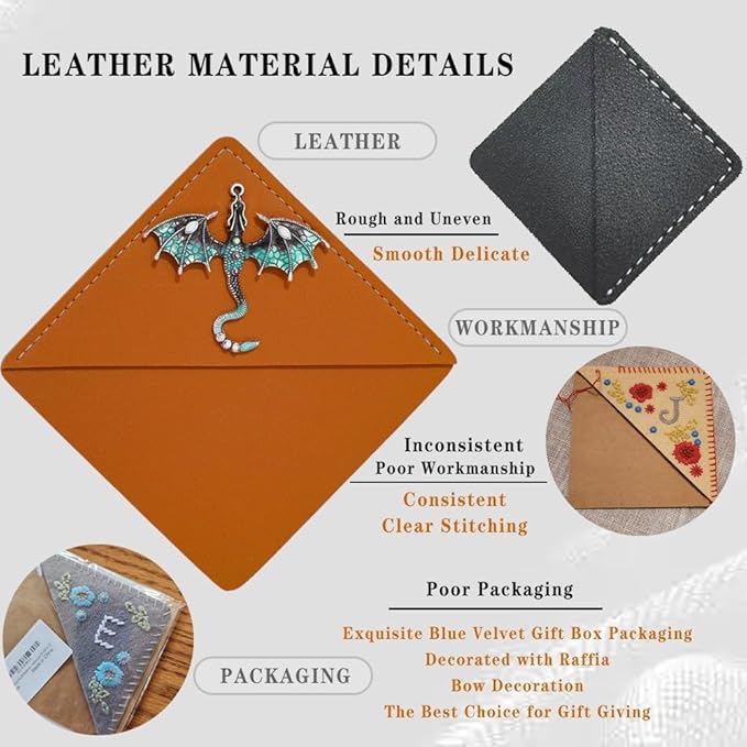 Fantasy Dragon Leather Metal Bookmark,Fourth Wing Corner Bookmarks,Book Marks for Reading Women Book Lovers Book Accessories (Dragon A)