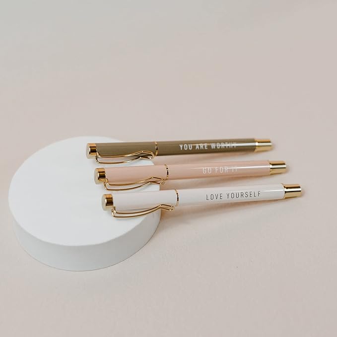 Sweet Water Decor Go For It Metal Pen Set - Inspirational Gifts for Women - Graduation, Teacher Gifts, New Job Gift for Women - Neutral Office School Supplies and Desk Decor