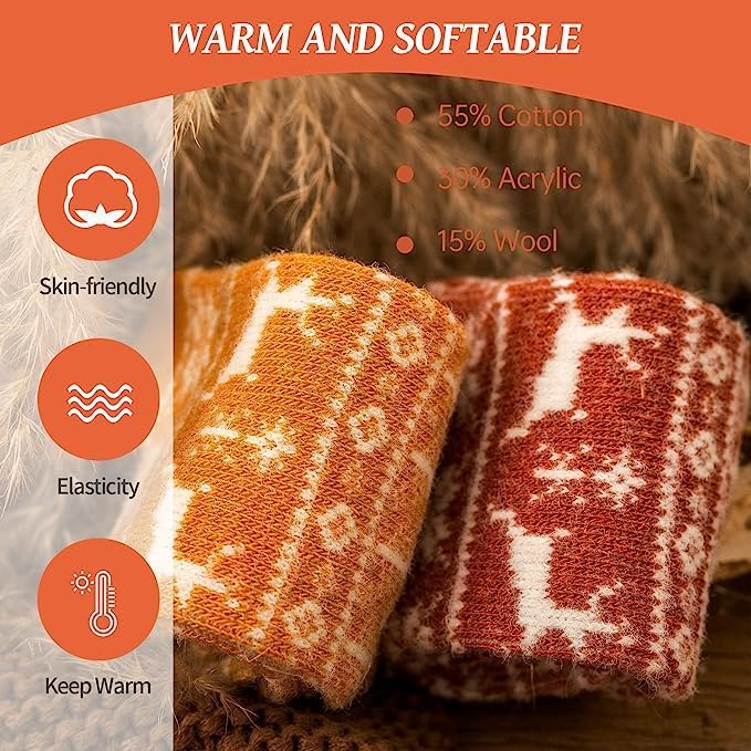 ICEIVY 5 Pair Fuzzy Cozy Socks for Women - Warm Comfy Soft Casual Home Sleep Winter Wool Socks - Gifts for Women