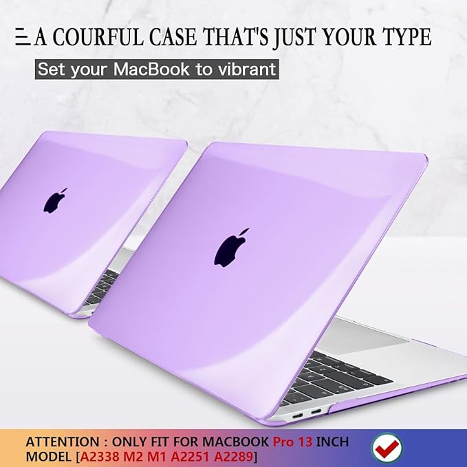 CISSOOK Cover for MacBook Pro 13 Inch Case Purple 2025-2020 Release A2251 A2289 A2338 with Touch Bar, Plastic Hard Shell Case with Keyboard Cover for Pro 13 M1 M2 - Purple