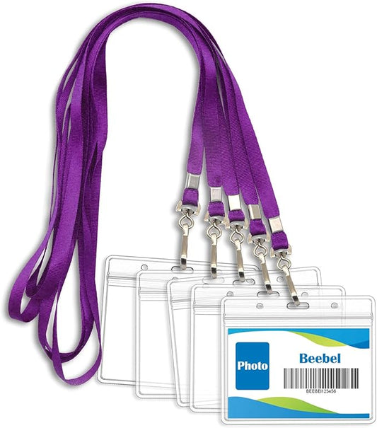 Beebel ID Badge Holder Lanyards with Waterproof Badge Card Bulk Lanyard for Name Tags Holders(Purple)