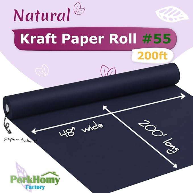 PerkHomy 48" x 2,400" (200') Navy Blue Kraft Paper Roll for Craft Bulletin Board Paper Art Table Covering Crafting Gift Wrapping Bouquet Packing Parcel 80GSM 55LB (Navy Blue, 48" x 200')