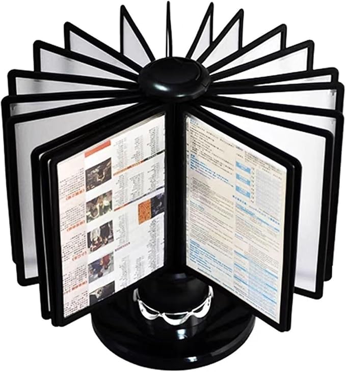 Rotatable Desk Reference Organizer Deluxe Desktop Flip Display Folder 20 Double-Sided Panels 40 Sheet Capacity Multifunctional Desktop Reference System for Office Hotel