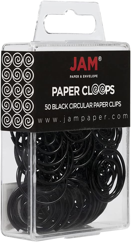 JAM PAPER Circular Paper Clips - Round Paperclips - Black - 50/Pack