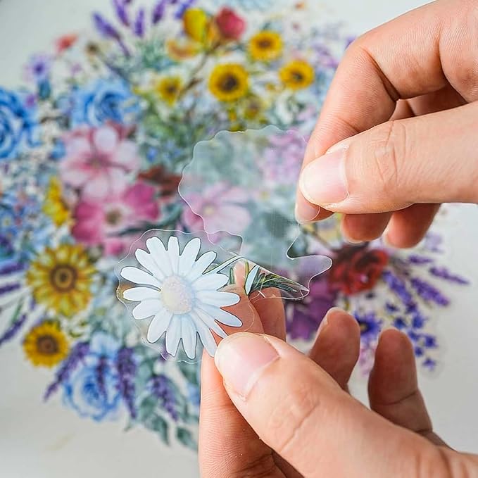 100 Pcs Natural Flower Stickers for Scrapbooking Junk Journal Notebook Planner Card Making Collage Envelope Water Bottle Phone Case Craft, Rose, Daisy, Lavender, Sunflower, Wildflower Stickers
