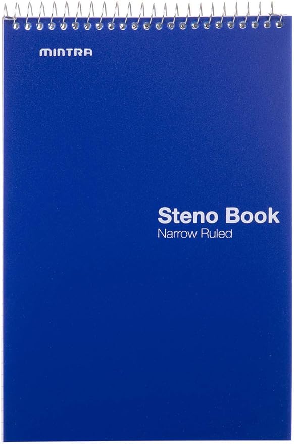 Mintra Office Steno Book - (Primary Colors, 8 Pads/Pack, Narrow Ruled) - 6inx9in, 100 Sheets per pad, POLY Cover, notebook for writing notes in school, university, college, work, office