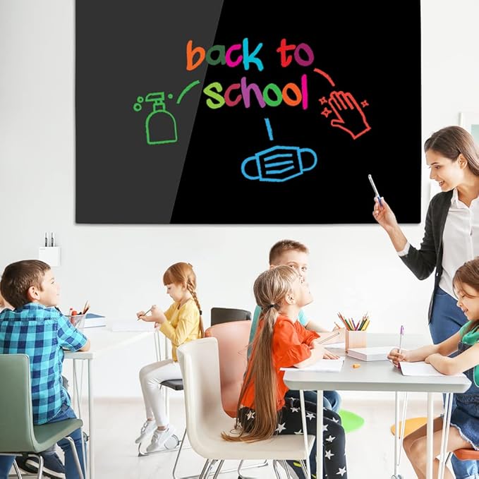 DEVELOP Large Magnetic Black Glass Dry Erase Board, 60 x 36 Inches (150 x 90 cm), Modern Tempered Glass Whiteboard for Wall, Frameless White Board with Marker Tray, 4 Markers, 2 Magnets, 1 Eraser