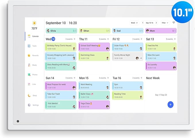 Digital Calendar, 10.1 Inch Smart Electronic Desk Calendar & Chore Chart, Touchscreen Interactive Display for Family Schedules with Meal Planner & Picture Frame & Lists