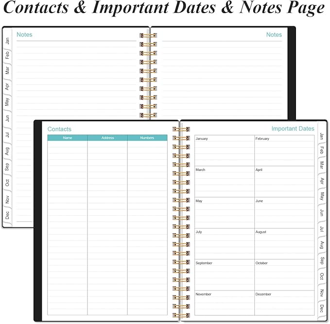 2026 Planner - Weekly and Monthly Calendar Planner from Jan 2026 - Dec 2026, Planner 2026 Spiral Bound with 12 Monthly Tabs, Inner Pocket, Perfect for School Office Supplies, 6.4" x 8.5", Black