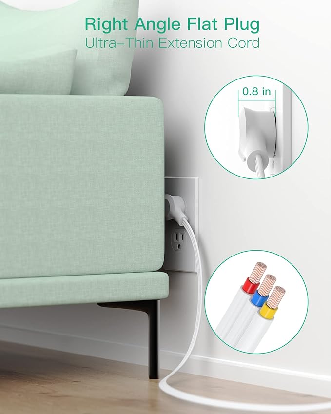 Surge Protector Power Strip - 9 Widely Spaced Multi Outlets, Wall Mount, 3 Side Outlet Extender with Extension Cord, Flat Plug, Overload Protection, Home Office Dorm Room Essentials (5FT, White)