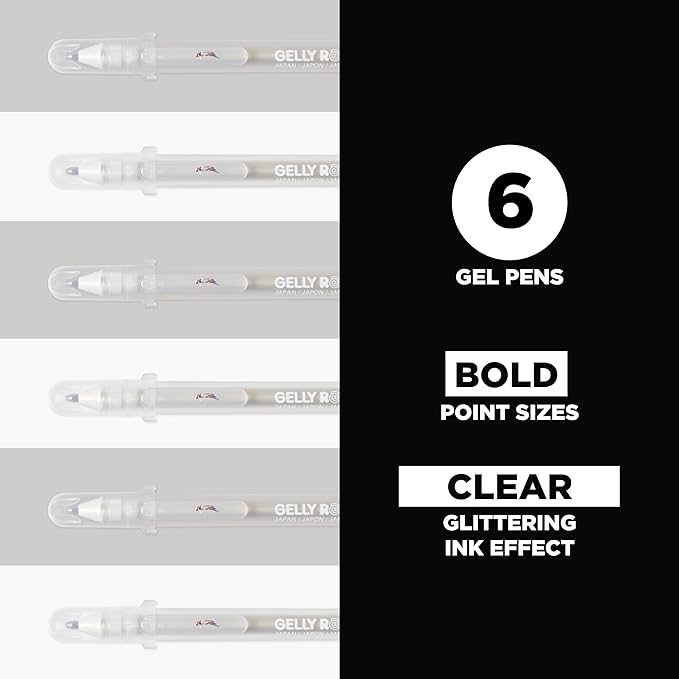SAKURA Gelly Roll Stardust Clear Glitter Gel Pens - Bold Point Ink Pen for Lettering, Drawing, Invitations, & Stationery - Clear Ink - Bold Line - 6 Pack