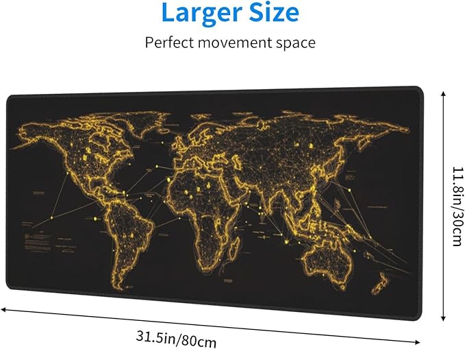 Map Mouse Pad 31.5 X 11.8 Inch Big Desk Rubber Base Stitched Edges Keyboard Pad XXL Mouse Mat for Home Game and Office
