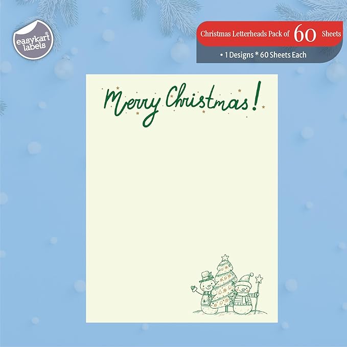 easykart labels Christmas Stationery Paper Letterhead Sheets 60 Pack Holiday Xmas Theme Design For Writing Letters Computer Office Notes & Printing Supplies Size 8.5" X 11"
