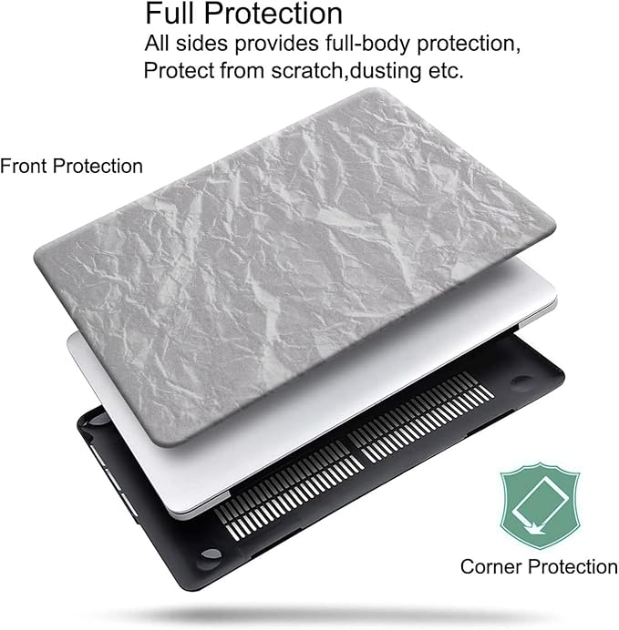 DTangLsm Compatible with MacBook Air 13 inch Case 2022 2021 2020-2018 Release M1 A2337 A2179 A1932 Faux Leather Hard Shell Plastic Case&Keyboard Cover Fit Mac Air 13 inch with Touch ID, Wrinkled Grey