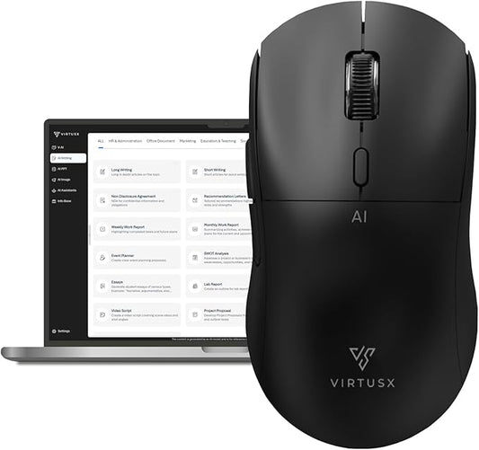 Virtusx AI Mouse, Jethro V1 – AI Voice & Audio Recorder, Note Taking Mouse for Computer & Laptop with Centralized AI Software, AI Writing Tools, Voice Typing, Transcribe, Translate & Summarize