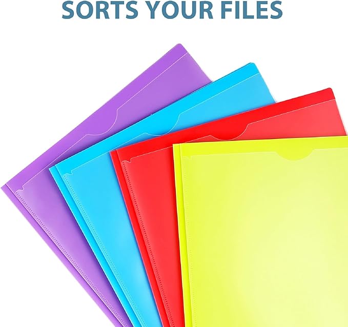 16 Packs Heavy Duty 3 Pockets Folders with Prongs, Plastic Folders with Clear Front Pocket, for Letter Size Paper, Assorted Colors/Card Slot for Class Office Home