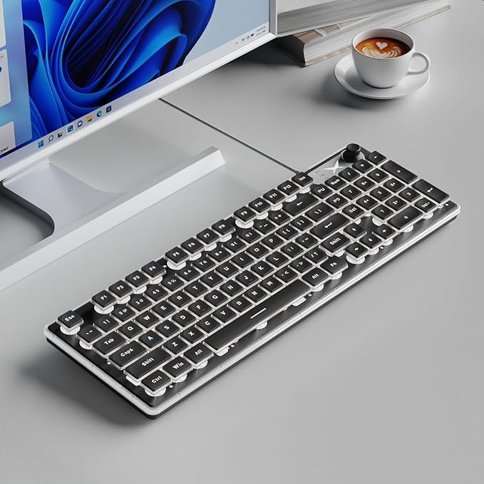 EWEADN F98 Wired Backlit Keyboard, USB Computer Keyboards with Smart Display & Knob, 96% Layout Silent Ergonomic Keyboard with 7-Color, Compatible with Mac, Windows (Black)