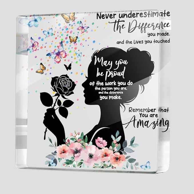 Inspirational Gifts for Women Friends Birthday, Flower Butterfly Acrylic Sign Thank You Gifts for Coworker, Appreciation Gift, Farewell Gift for Friends Female Nurse Teacher Counselor Boss Lady Sister