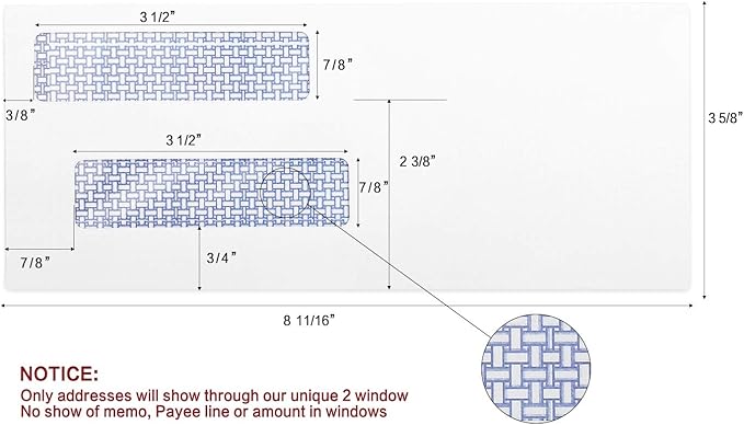#8 Double Window Security Check Envelopes, No.8 Double Window Bussiness Envelopes Designed for QuickBooks Checks - Computer Printed Checks - 3 5/8 X 8 11/16 (NOT for INVOICES) - 24 LB - 500 PACK