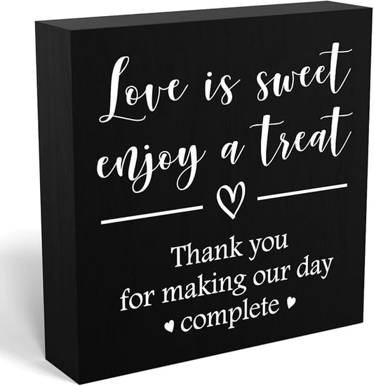 Love is Sweet Enjoy a Treat Wooden Box Sign Decorative Wedding Party Dessert Table Wood Box Sign Home Decor Rustic Square Desk Decor Sign for Shelf 5 x 5 Inches-502