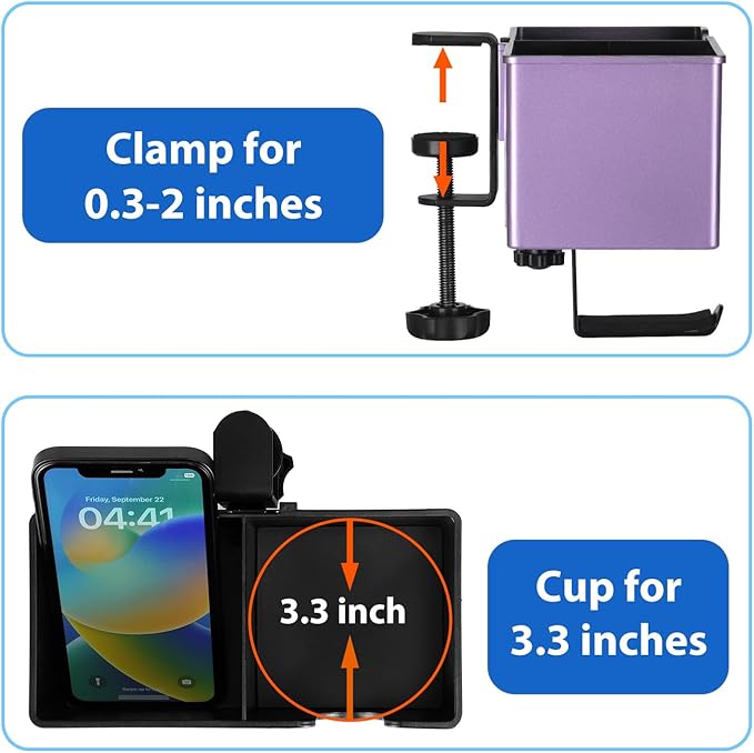 Rosyline 3-in-1 Clip-on Desk Organizer for Expanding Office and Gaming Space - Pen, Headphone, and Desk Item Holder (Purple)