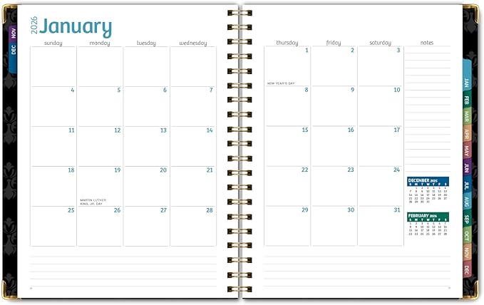 HARDCOVER 2026 Planner, 8.5"x11": 14 Months (November 2025 - December 2026), Daily Weekly Monthly Planner, Yearly Agenda, Bookmark, Pocket Folder and Sticky Note Set (Sugar Skull)