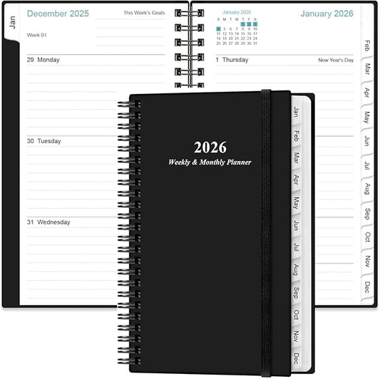 2026 Pocket Planner/Calendar - 2026 Planner from January 2026 - December 2026, Planner 2025 with 12 Tabs, Twin-Wire Binding, Inner Pocket, 3.75" x 6.75, Black