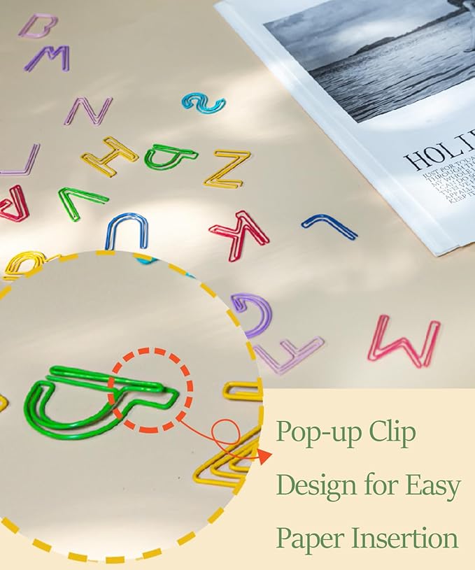 52 Pcs A-Z Stainless Steel Paper Clips - Alphabet Letter Clips for Office & School with Storage Box Assorted Color (26 Letters)