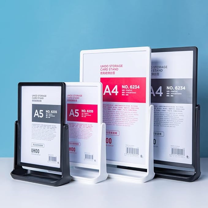 ABS Plastic Sign Holder, Menu Displays T Shape Sign Stand, Rotating Display Stand for Ads, Menu, Photos, Business Card (Black A4 210×297mm/8.27×11.69 inches)