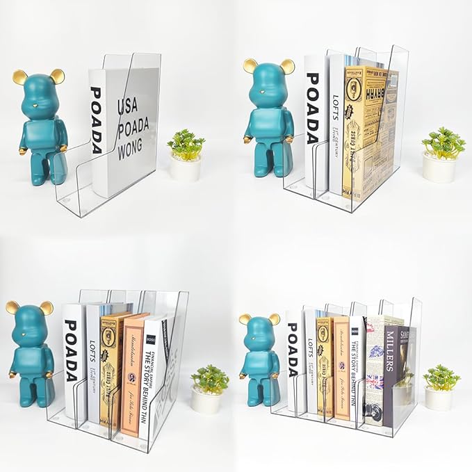 Vertical File Holder, 2 Pack Plastic Document Organizer and Clear Magazine Holder, Multi-purpose for Home Office (Clear)