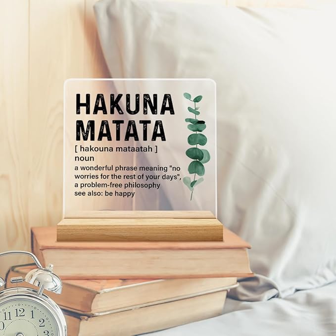 Inspirational Motivational Gifts for Men Women, Encouragement Gifts Hakuna Matata Definition Acrylic Desk Sign Decor