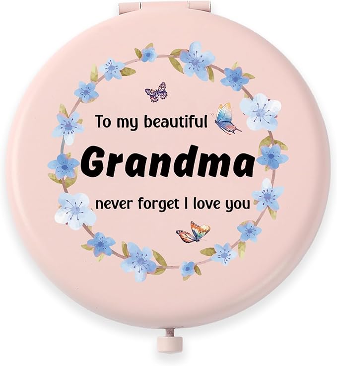Grandma Gifts from Grankids Christmas Stocking Stuffers Grandma Birthday Gifts from Grandson Granddaughter Pink Compact Mirror Thanksgiving Valentines for Grandmother Nana